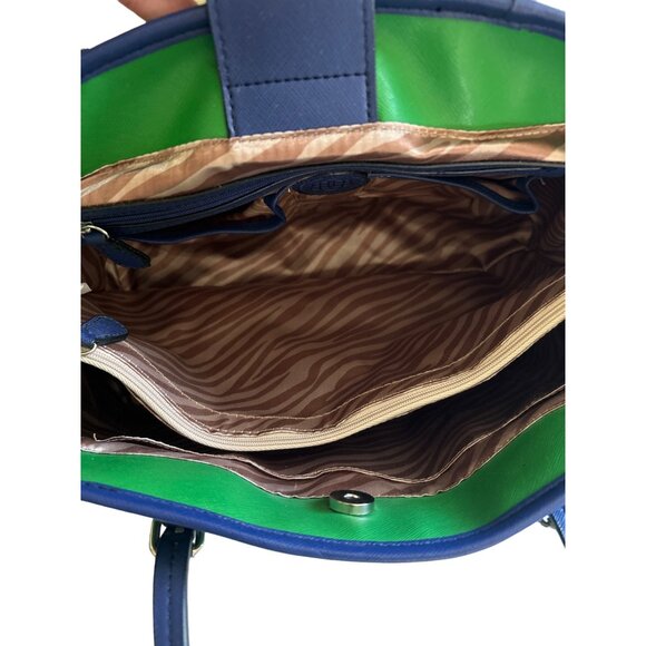 Dana Buchman Womens Blue Green Striped Tote Bag Large Handbag Shoulder Purse - Picture 9 of 16